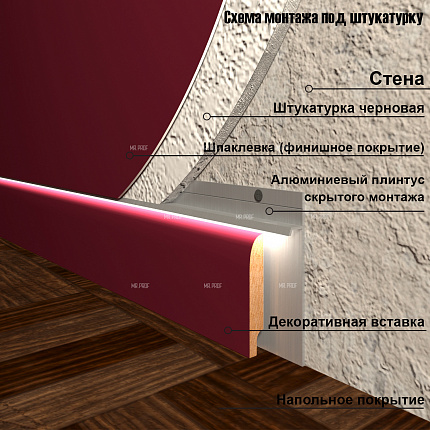 Плинтус скрытого монтажа Evrowood (Евровуд) AFD 1 (2700х98,4х14,5 мм) теневой зазор 80 мм