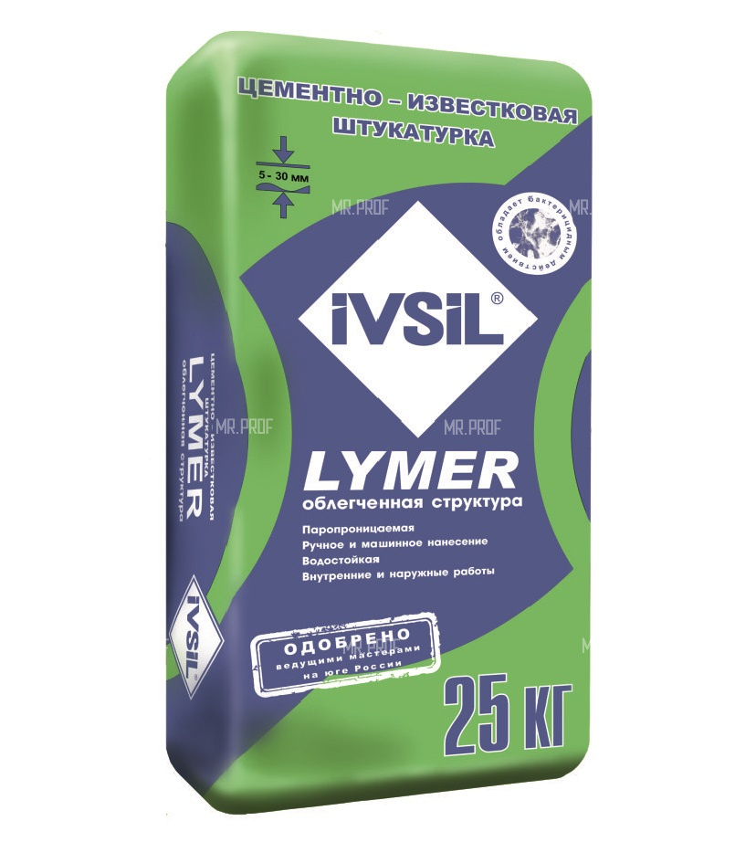 Тонкослойная цементно-известковая штукатурка IVSIL LYMER" 25кг 