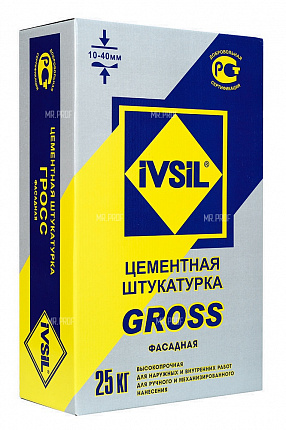 Цементная фасадная штукатурка IVSIL GROSS универсальная 25кг